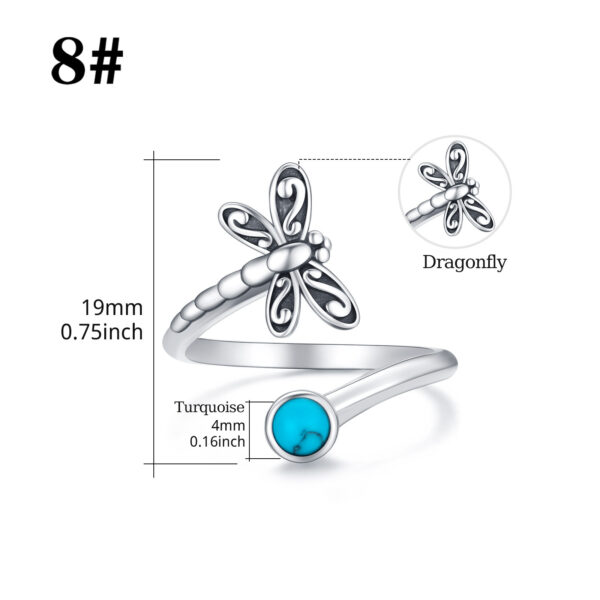 925 Sterling Silver Dragonfly Open Ring Turquoise Cute Animal Jewelry – Image 3