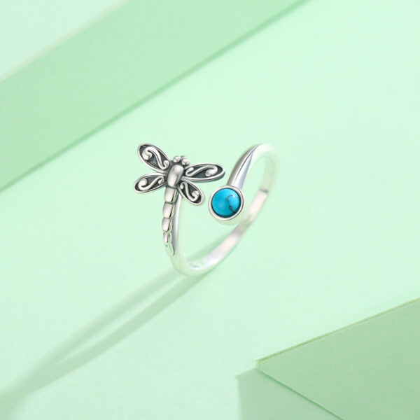 925 Sterling Silver Dragonfly Open Ring Turquoise Cute Animal Jewelry – Image 4