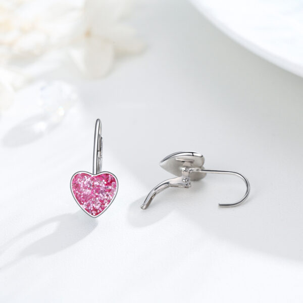 925 Sterling Silver Heart Leverback Sleeper Small 10mm Heart Dangle Hoop Earrings – Image 2