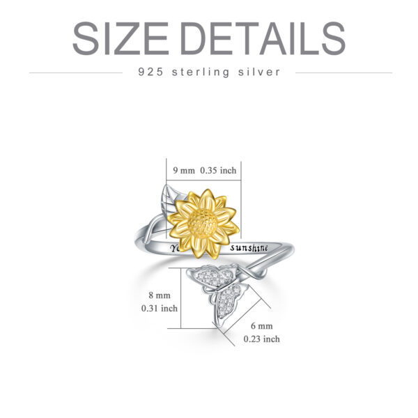 You Are My Sunshine Sunflower Butterfly Ring in Sterling Silver – Image 2