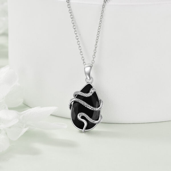 Sterling Silver Black Obsidian Tourmaline Crystal Snake Necklace Jewelry as Gifts – Image 4