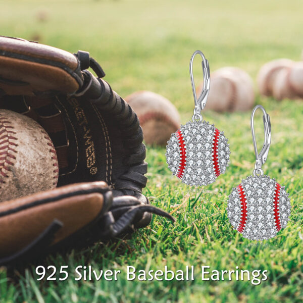 Sterling Silver Baseball Earrings Leverback Dangle Drop Earrings Sports Jewelry – Image 4