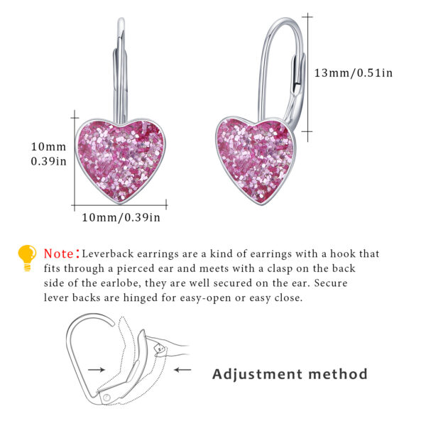 925 Sterling Silver Heart Leverback Sleeper Small 10mm Heart Dangle Hoop Earrings – Image 4