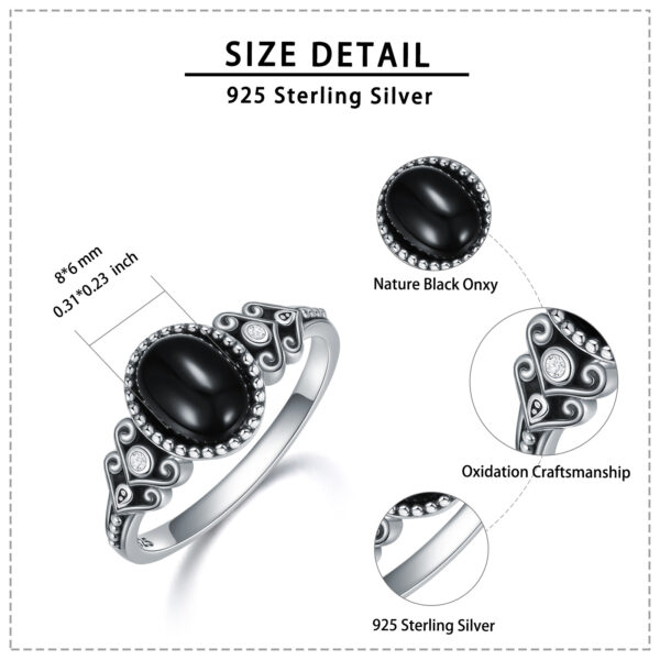 925 Sterling Silver Vintage Oxidized Black Onyx Ring for Women – Image 3