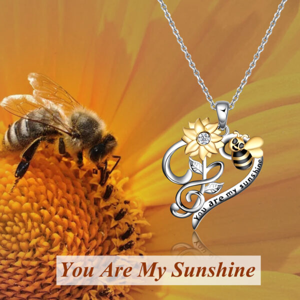 Bee Necklace Sterling Silver Sunflower Necklace You Are My Sunshine Sunflower Flower Pendant Jewelry for Women – Image 4