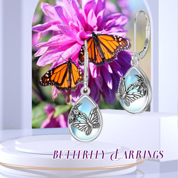 Butterfly Leverback Earrings 925 Sterling Silver Butterfly Moonstone Earrings For Women – Image 3