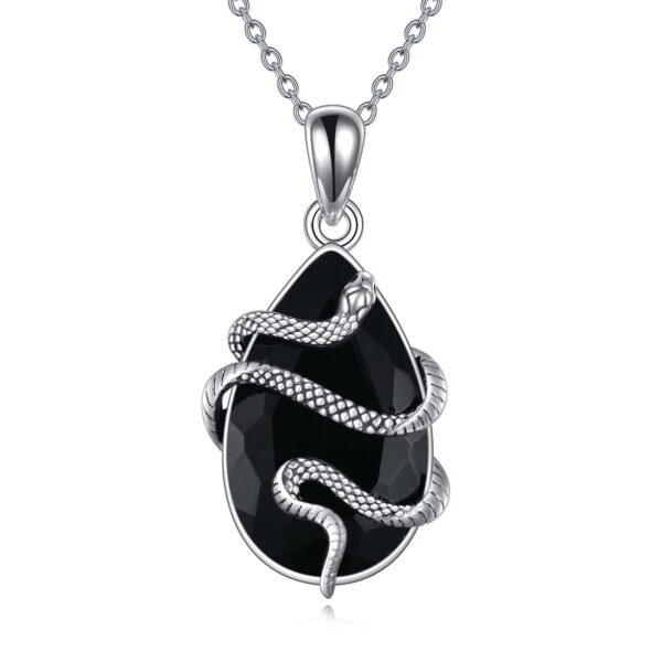 Sterling Silver Black Obsidian Tourmaline Crystal Snake Necklace Jewelry as Gifts – Image 3