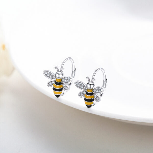 Bee Earrings S925 Sterling Silver Bumble Honey Huggie Hoop Earrings Bee Jewelry Gifts for Women Girls Teen – Image 3