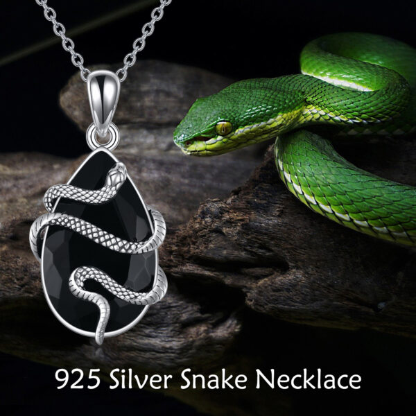 Sterling Silver Black Obsidian Tourmaline Crystal Snake Necklace Jewelry as Gifts – Image 6