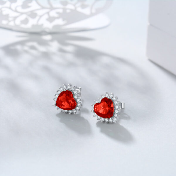 Birthstone Zircon Earrings for Women Girls Heart Shape Stud Earrings – Image 2