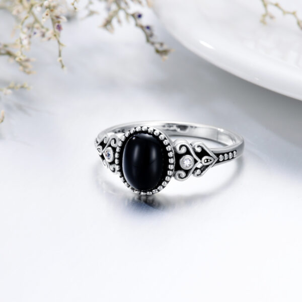 925 Sterling Silver Vintage Oxidized Black Onyx Ring for Women – Image 2