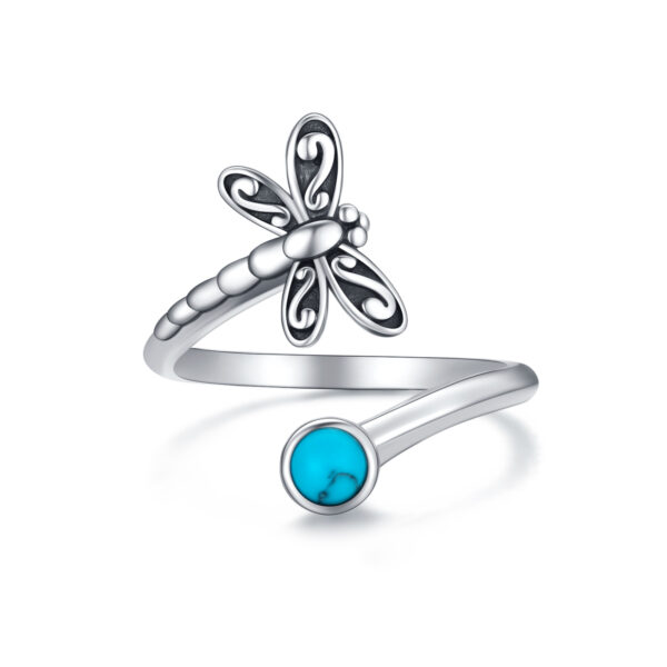 925 Sterling Silver Dragonfly Open Ring Turquoise Cute Animal Jewelry