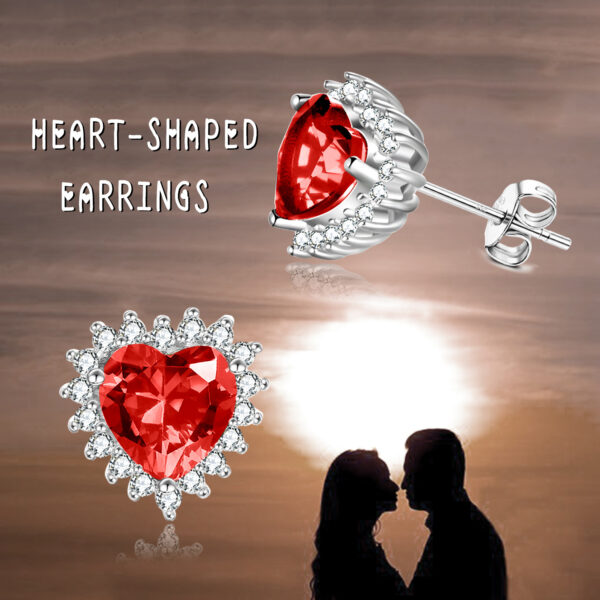 Birthstone Zircon Earrings for Women Girls Heart Shape Stud Earrings – Image 3