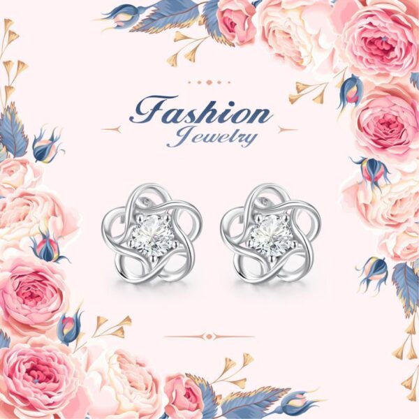 Sterling Silver Women's  Flower Stud Earrings Jewelry – Image 3