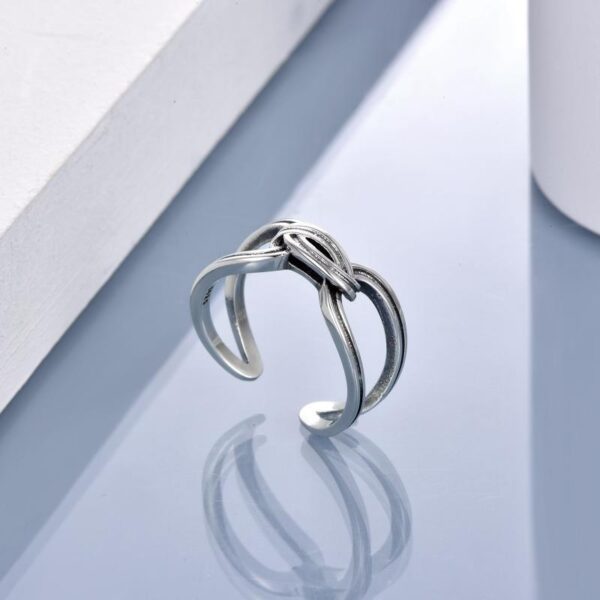 Sterling Silver Spliced Oxidized Opening Ring For Man And Woman – Image 3