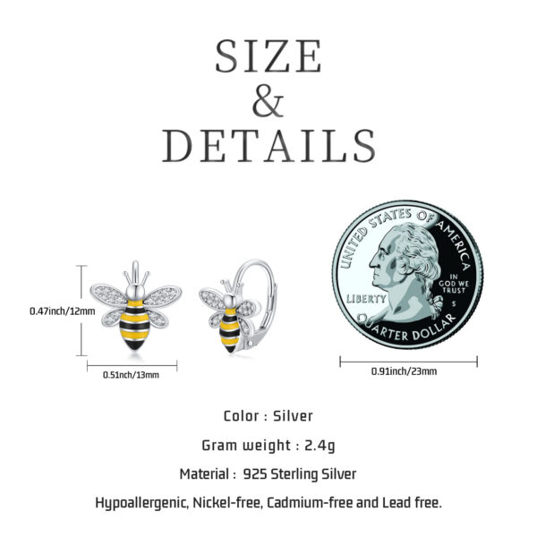 Bee Earrings S925 Sterling Silver Bumble Honey Huggie Hoop Earrings Bee Jewelry Gifts for Women Girls Teen – Image 6