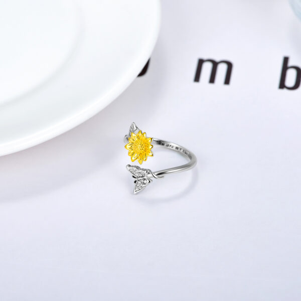 You Are My Sunshine Sunflower Butterfly Ring in Sterling Silver – Image 3