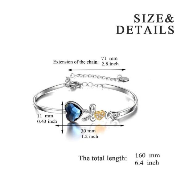 I Love You Heart Bangle Bracelet Fine Jewelry in Sterling Silver with Crystal – Image 2